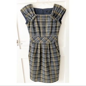 Nanette Lapore Puff Sleeve Plaid 100% Wool Dress 0